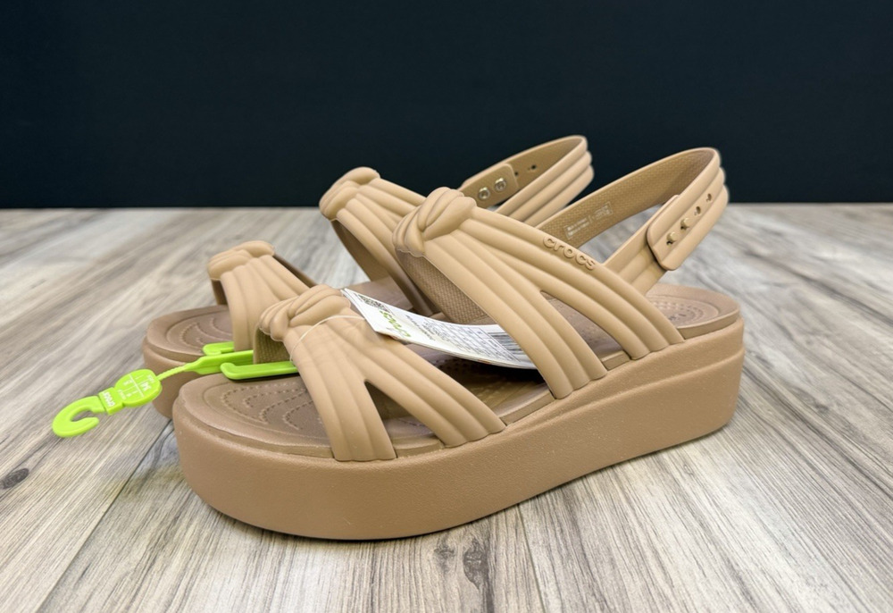 Crocs Brooklyn Knot Low Wedge Sandals Mushroom 212864-2Q9 Womens Size 9 NEW
